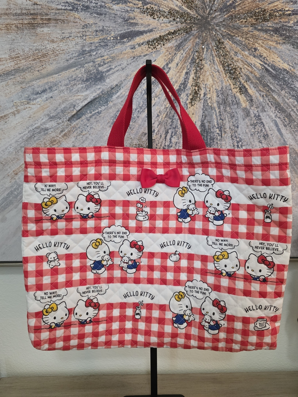 Hello Kitty Red and White Gingham Tote with Bow Accent